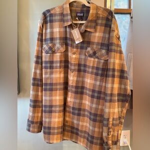 Patagonia Men's Organic Cotton Flannel Shirt  - Brown Tan grey green size XL NWT